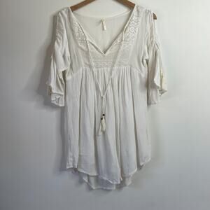 Boho Babydoll Blouse White Womens S Romantic Cottagecore Fairycore Peasant Top